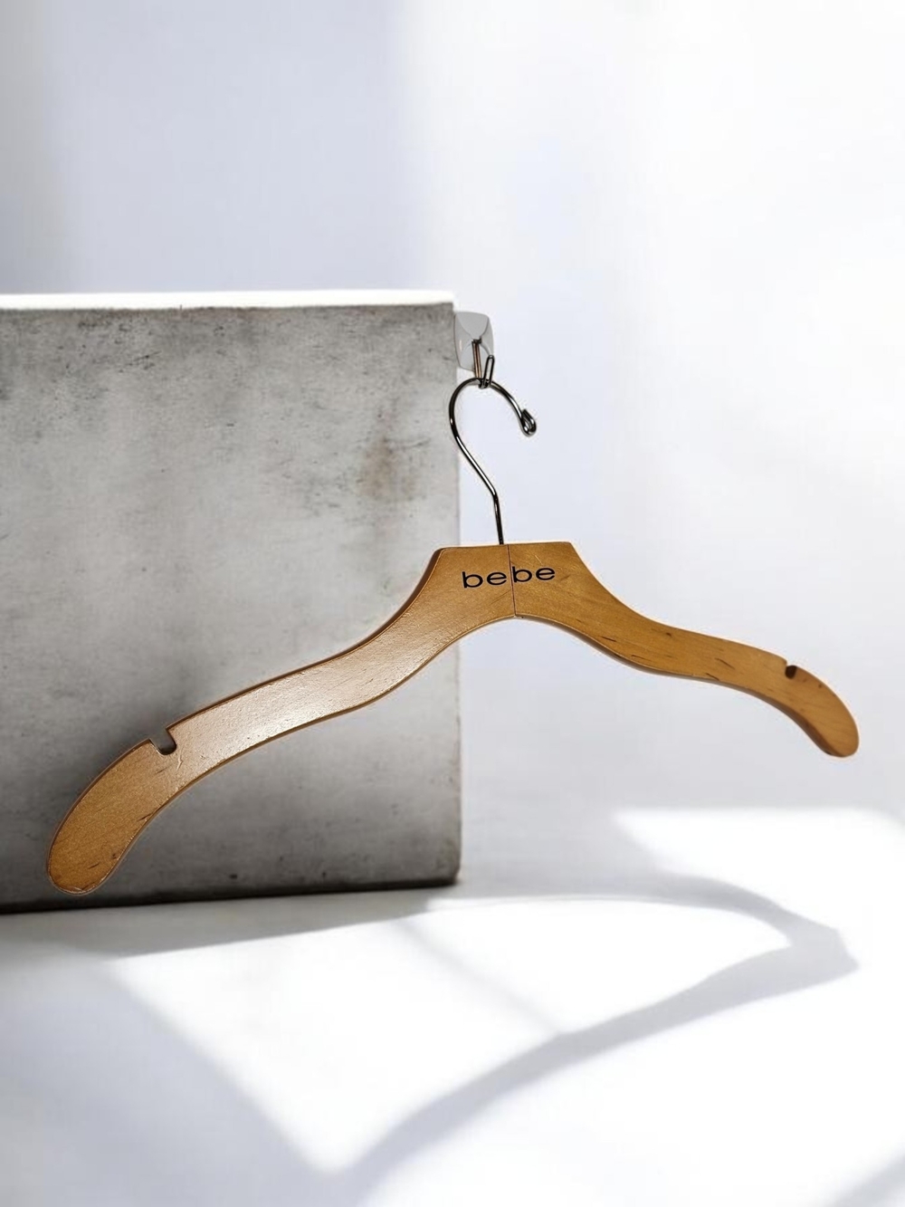 Bebe Wooden Hanger OS Vintage Y2K Retail Store Display Logo Hardwood Natural Woo